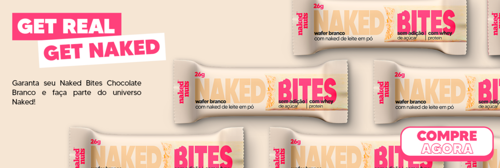 Naked bites da naked nuts que possui ingredientes com farinha de amendoas na composição